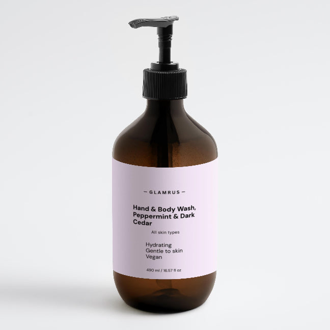 Hand & Body Wash, Peppermint & Dark Cedar 490 ml / 16.57 fl oz (Amber Bottle)
