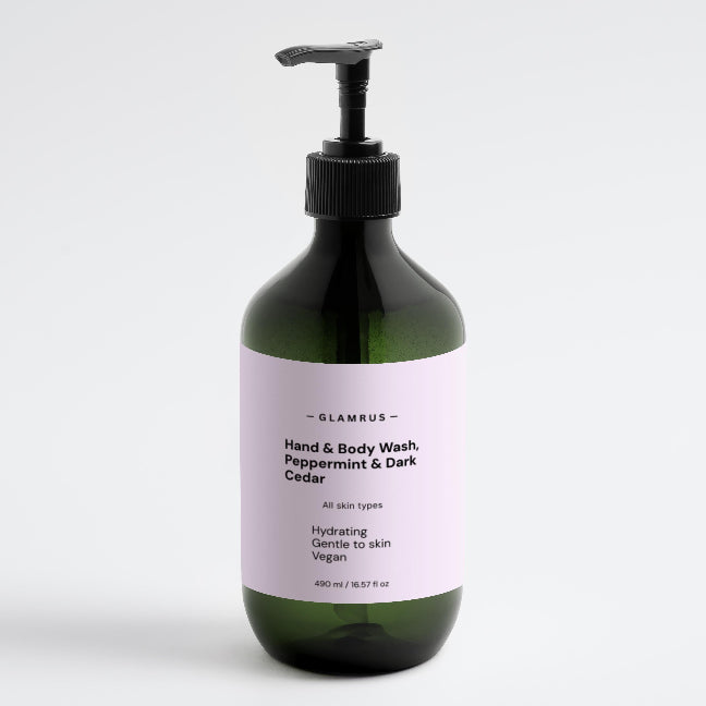 Hand & Body Wash, Peppermint & Dark Cedar 490 ml / 16.57 fl oz (Green Bottle)