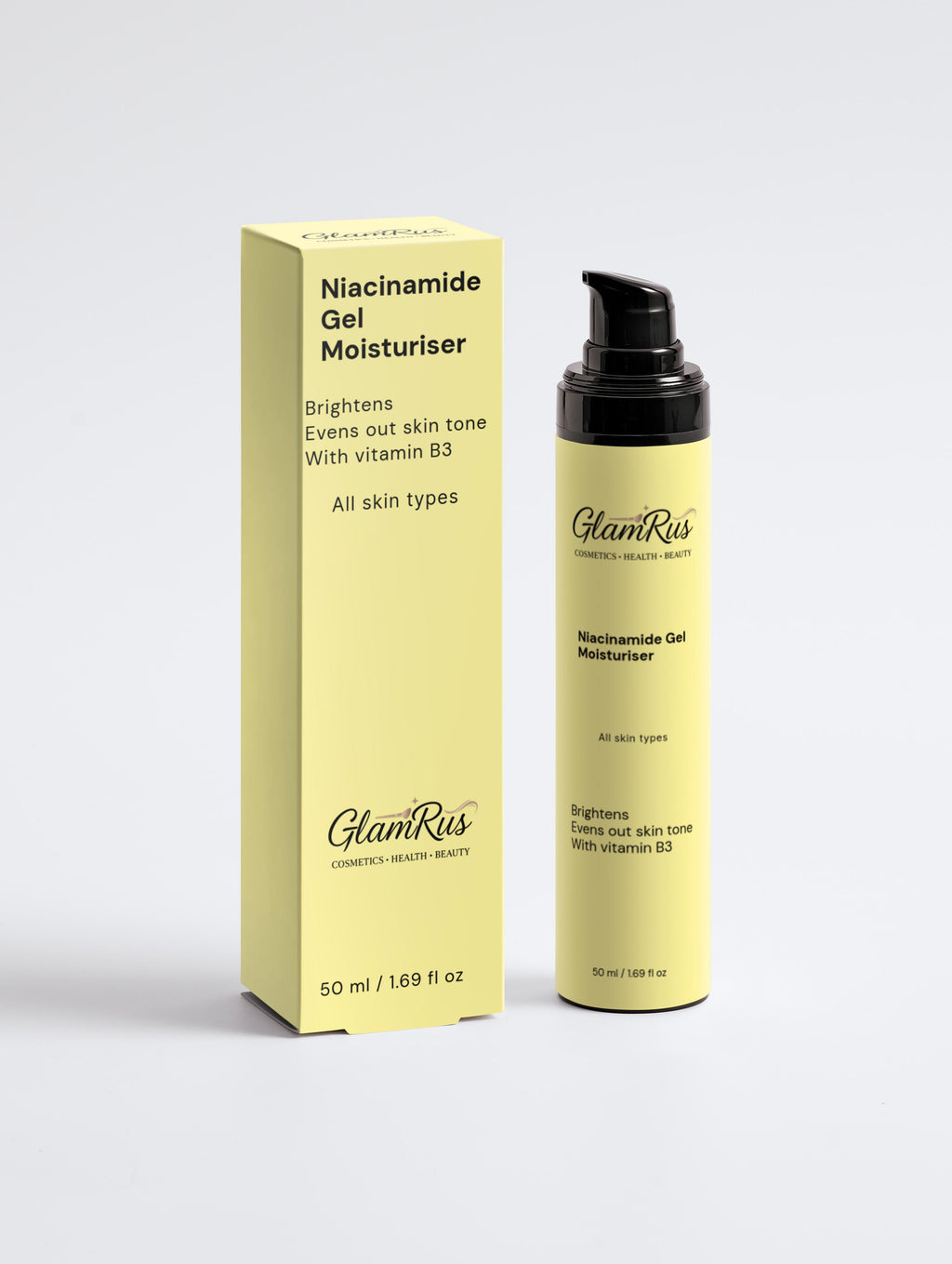 Glamrus Niacinamide Gel Moisturiser 50 ml / 1.69 fl oz (Black Bottle)