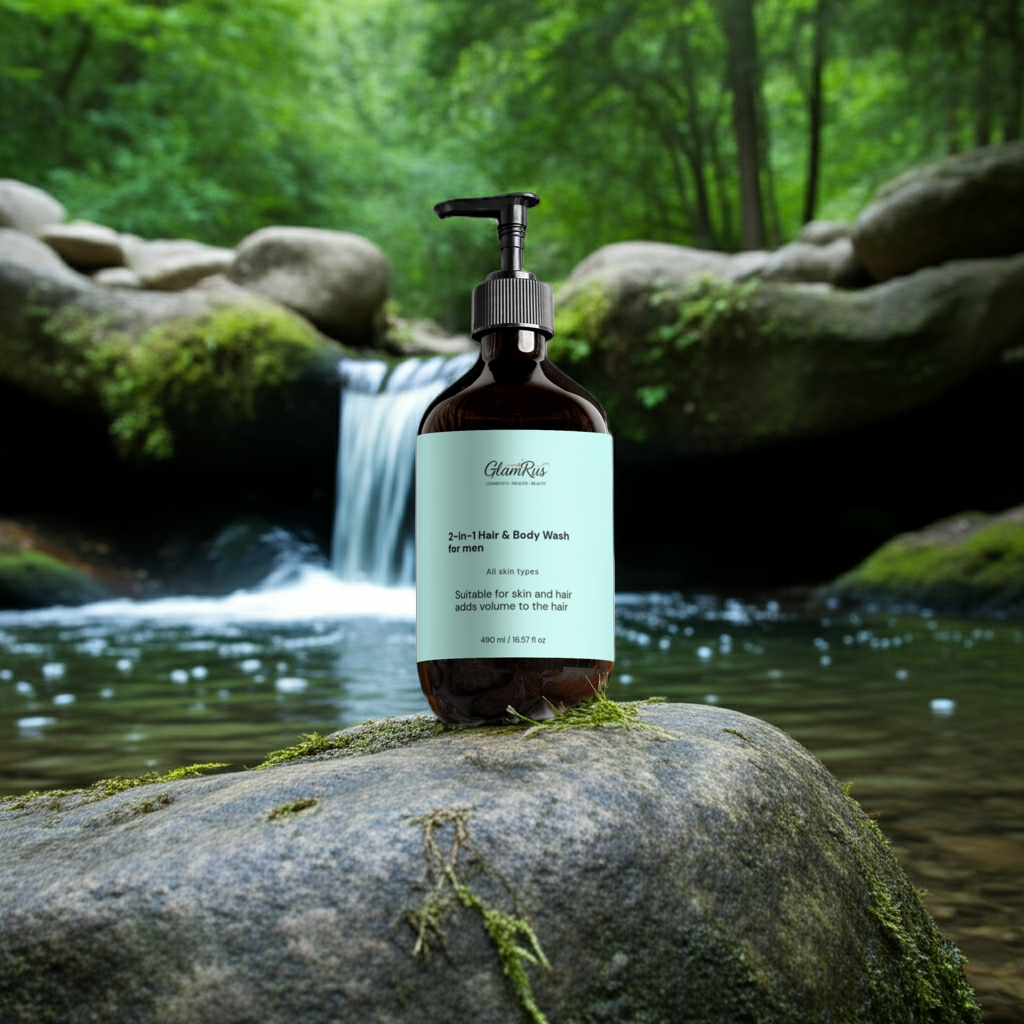 Glamrus 2-in-1 Hair & Body Wash for Men - Volumising Shampoo & Cleanser 490ml