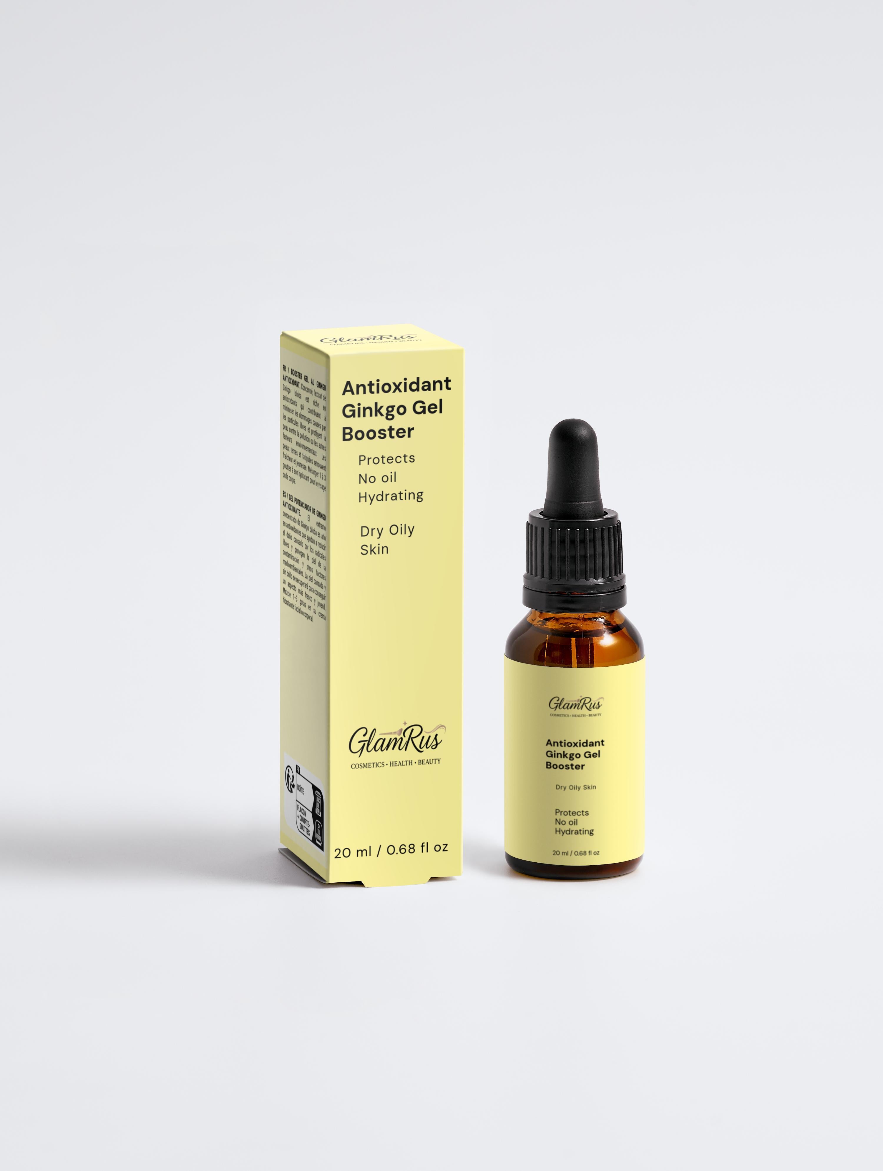 Glamrus Antioxidant Ginkgo Gel Booster 20 ml / 0.68 fl oz (Amber Dropper Bottle)