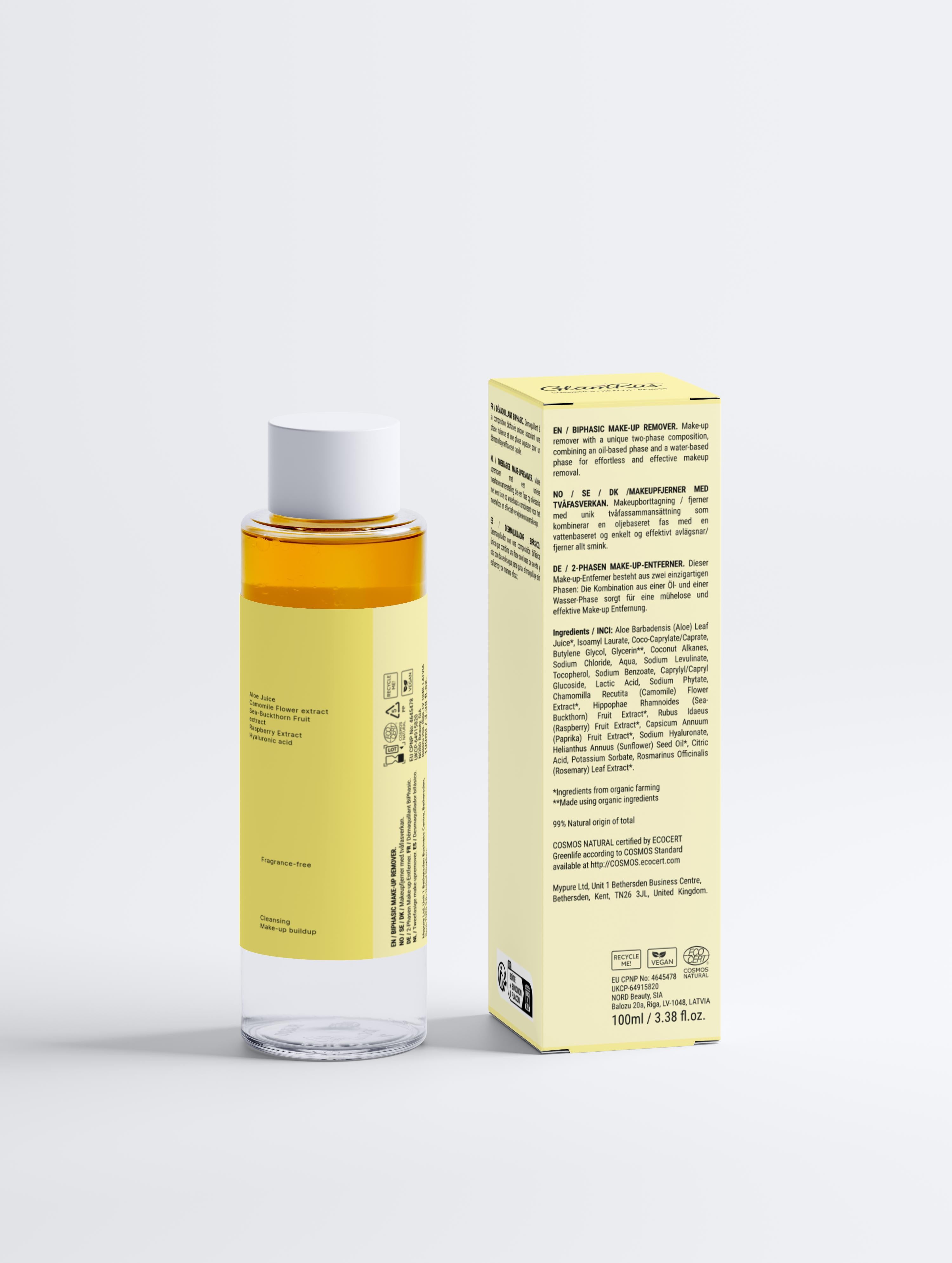 Glamrus BiPhasic Make-up Remover, Fragrance Free 100 ml / 3.38 fl oz